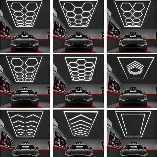 2.4*4.8M 220V Led Hexagon Garage Lightingfor Auto Detail Shop Car Shop And Garage Honeycomb Lights Hexagonal LED Light - Image 2