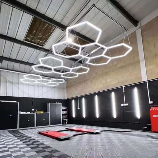 High Quality 5 Grids Hexagonal LED Lights Professional Detailing Workshop Led Lights Garage Ceiling LED Light for Car Workshop