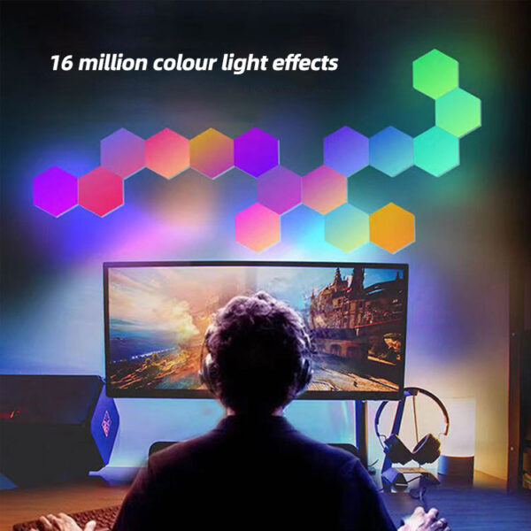 Smart App Control Rgb Colors Hexagonal Wall Light Panels Modular 6 Pack Gaming Hexagon Led Lights for Gaming Setup Living Room - Image 4
