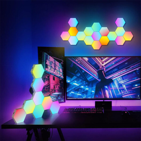 Smart App Control Rgb Colors Hexagonal Wall Light Panels Modular 6 Pack Gaming Hexagon Led Lights for Gaming Setup Living Room - Image 3
