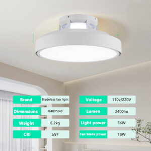 Modern Full Spectrum Bladeless Fan Light Dimmable with Remote Control LED Indoor Bedroom Mute Ceiling Lights