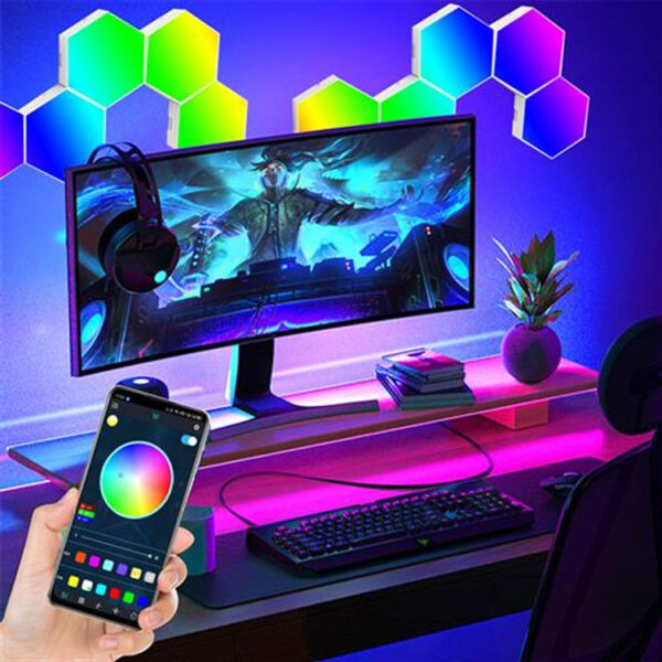 Smart App Control Rgb Colors Hexagonal Wall Light Panels Modular 6 Pack Gaming Hexagon Led Lights for Gaming Setup Living Room - Image 2