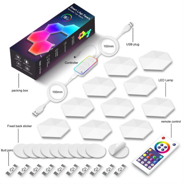 Smart App Control Rgb Colors Hexagonal Wall Light Panels Modular 6 Pack Gaming Hexagon Led Lights for Gaming Setup Living Room - Image 8