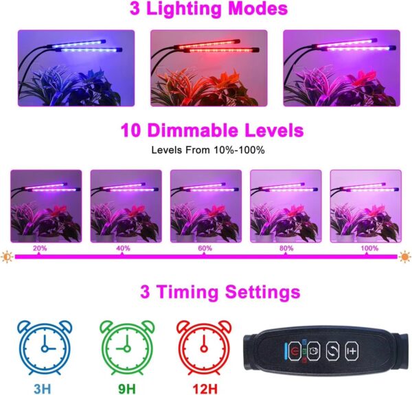 Automatic Timed Indoor Grow Light, Full Spectrum Grow Light with Clip, 6000K LED White Grow Light Indoor - Image 6