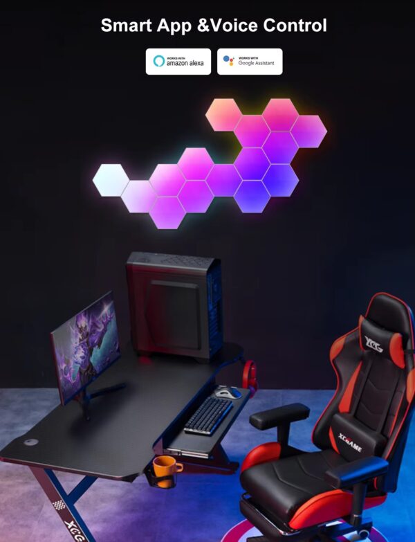 Smart App Control Rgb Colors Hexagonal Wall Light Panels Modular 6 Pack Gaming Hexagon Led Lights for Gaming Setup Living Room - Image 7